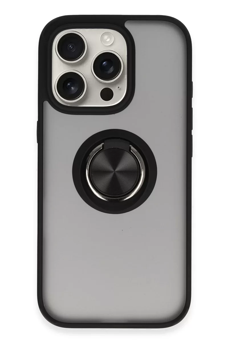 Newface Apple iPhone 16 Pro Max Kılıf Montreal Yüzüklü Silikon Kapak - Siyah