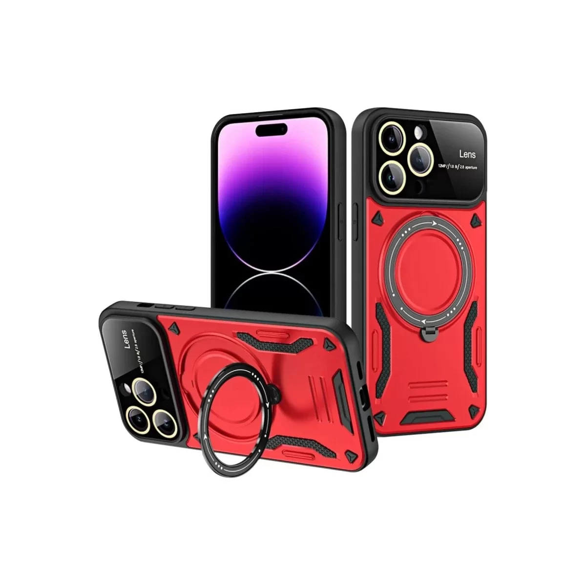 Newface Apple iPhone 16 Pro Max Kılıf Joy Lens Standlı Kapak - Kırmızı