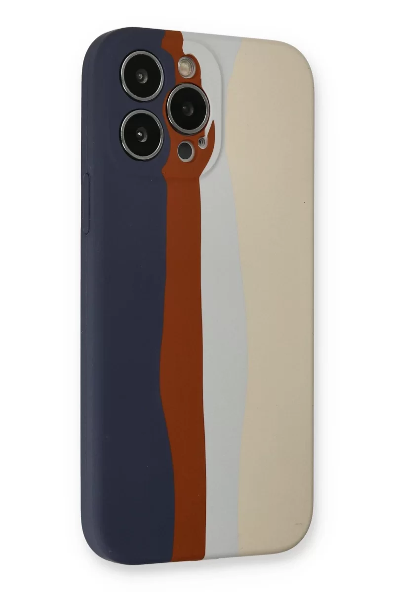 Newface Apple iPhone 13 Pro Kılıf Ebruli Lansman Silikon - Lacivert-Krem