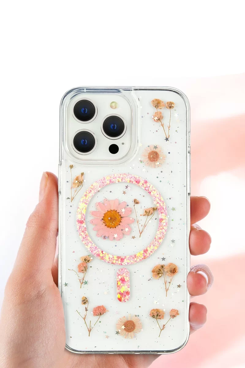 Newface Apple iPhone 16 Kılıf Daisy Simli Magsafe Kapak - Siyah