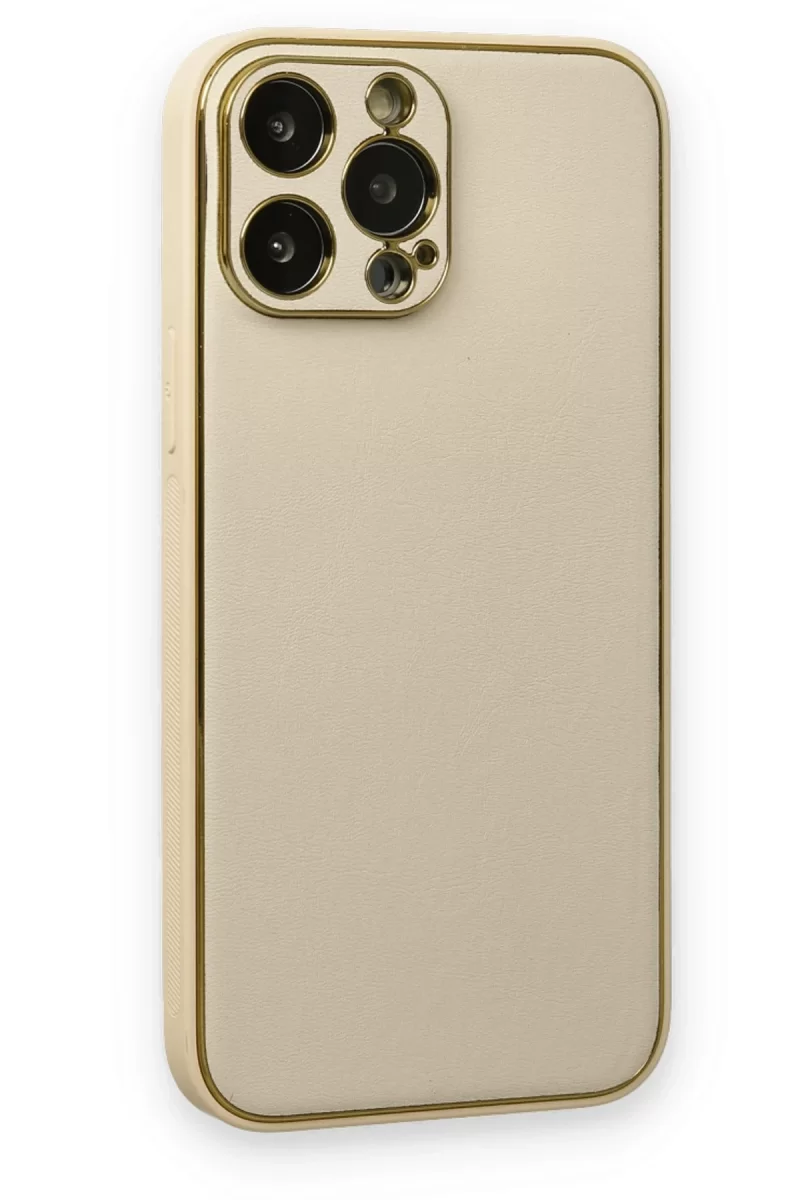 Newface Apple iPhone 13 Pro Kılıf Coco Deri Silikon Kapak - Gold
