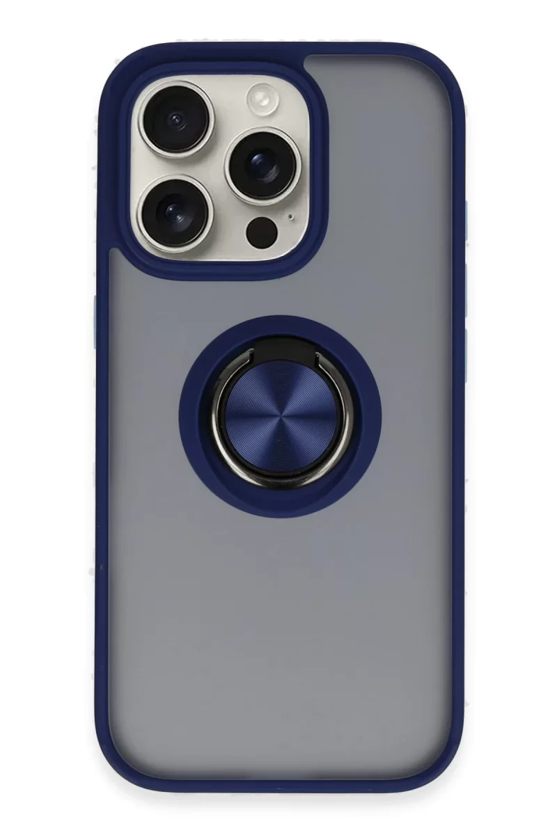 Newface Apple iPhone 16 Pro Max Kılıf Montreal Yüzüklü Silikon Kapak - Lacivert