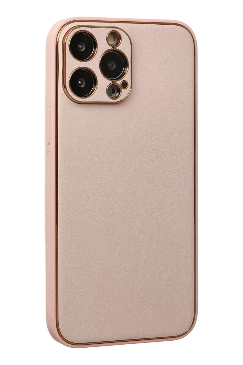 Newface Apple iPhone 13 Pro Kılıf Coco Deri Silikon Kapak - Pudra
