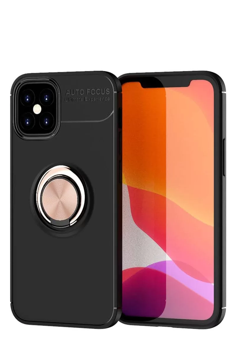 Newface Apple iPhone 12 Mini Kılıf Range Yüzüklü Silikon - Siyah-Gold