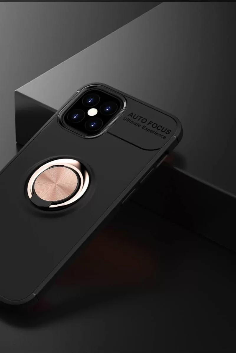 Newface Apple iPhone 12 Mini Kılıf Range Yüzüklü Silikon - Siyah-Gold