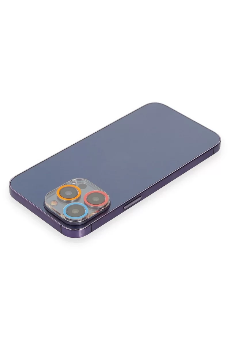 Newface Apple iPhone 13 Pro Max Renkli Kamera Lens Koruma Cam - Pembe-Mavi