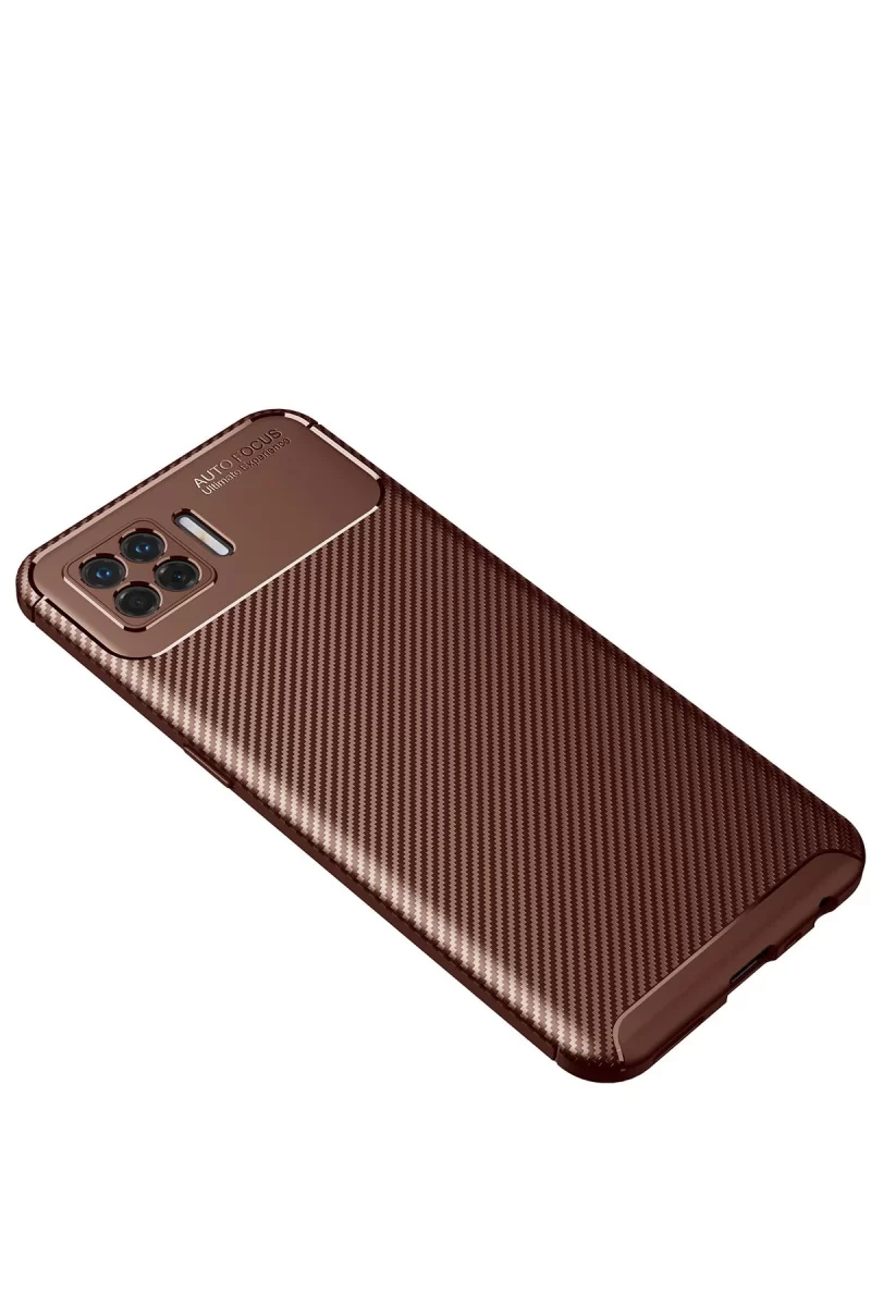 Newface Oppo A73 Kılıf Auto Focus Karbon Kapak - Kahverengi
