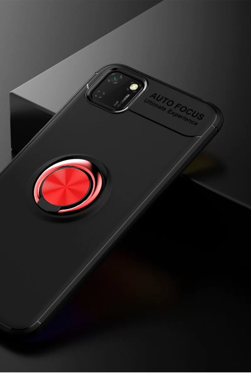 Newface Huawei Y5P Kılıf Range Yüzüklü Silikon - Siyah-Kırmızı