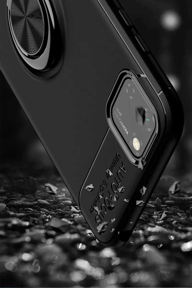 Newface Huawei Y5P Kılıf Range Yüzüklü Silikon - Siyah-Kırmızı