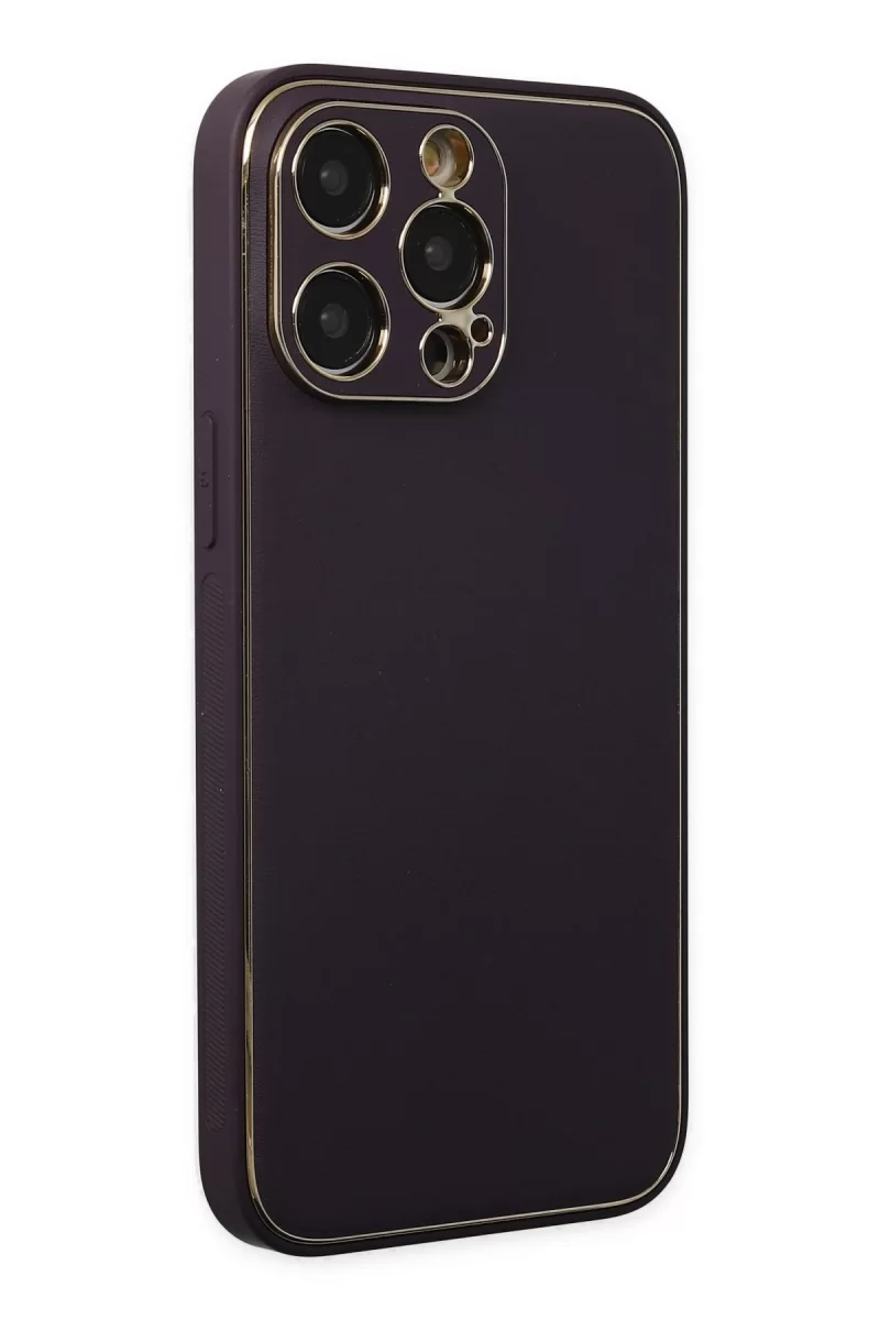 Newface Apple iPhone 13 Pro Kılıf Coco Deri Silikon Kapak - Derin Mor