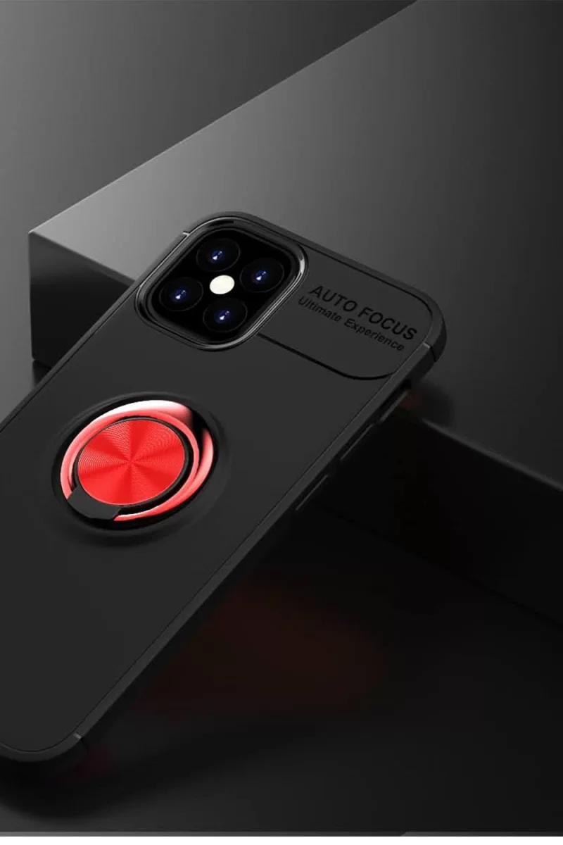Newface Apple iPhone 12 Mini Kılıf Range Yüzüklü Silikon - Siyah-Kırmızı
