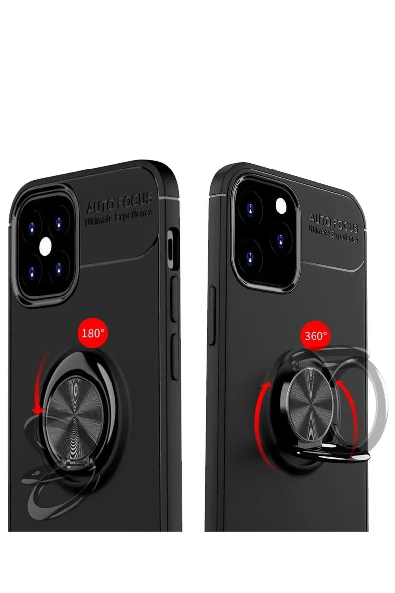 Newface Apple iPhone 12 Mini Kılıf Range Yüzüklü Silikon - Siyah-Kırmızı