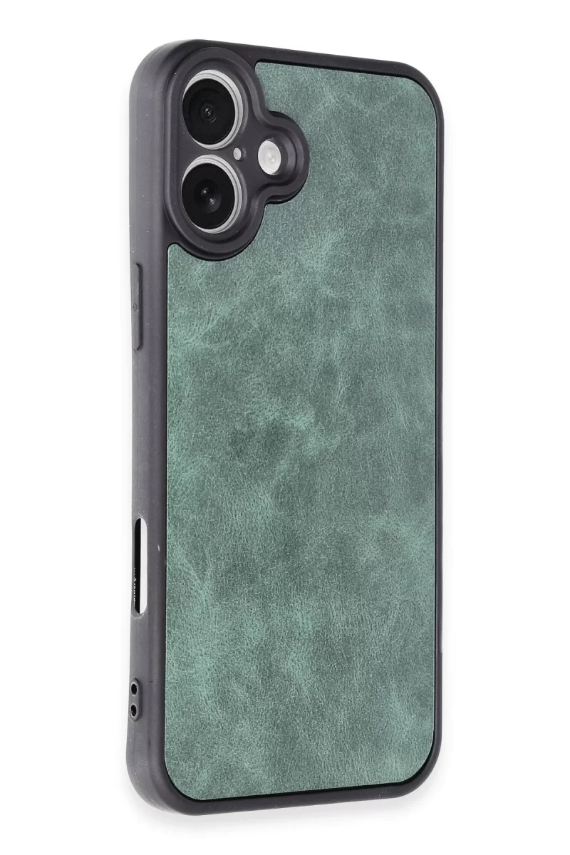 Newface Apple iPhone 16 Plus Kılıf Aras Deri Kapak - Koyu Yeşil