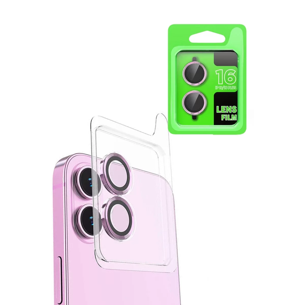 Newface Apple iPhone 16 Plus Raze Metal Kamera Lens - Pembe
