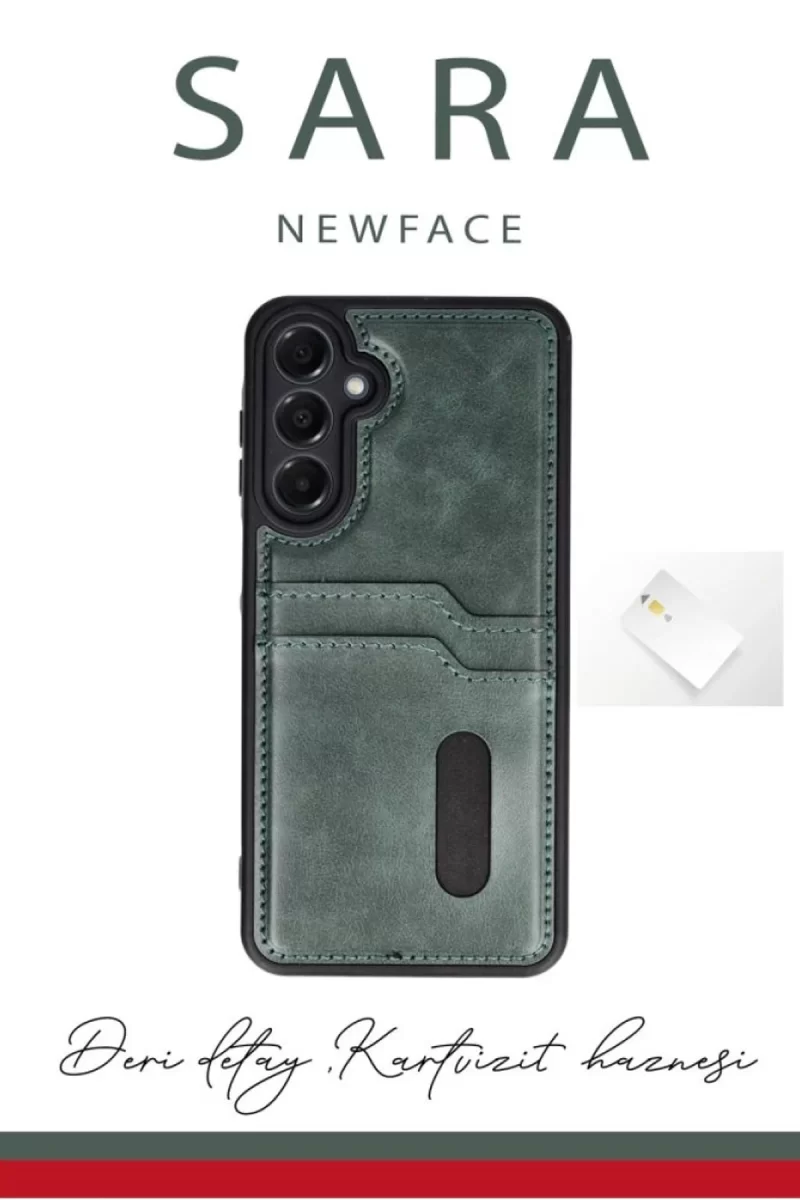 Newface Samsung Galaxy A06 Kılıf Sara Kartvizitli Deri Kılıf - Kırmızı