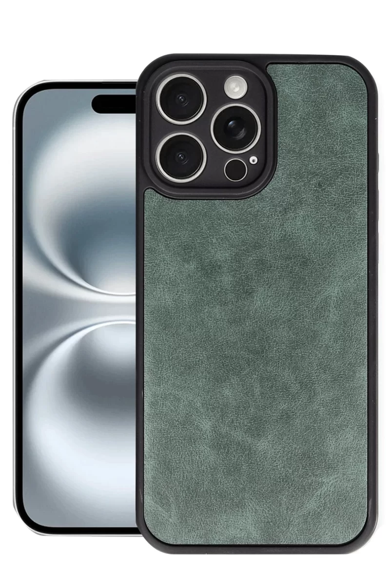 Newface Apple iPhone 16 Pro Kılıf Aras Deri Kapak - Koyu Yeşil