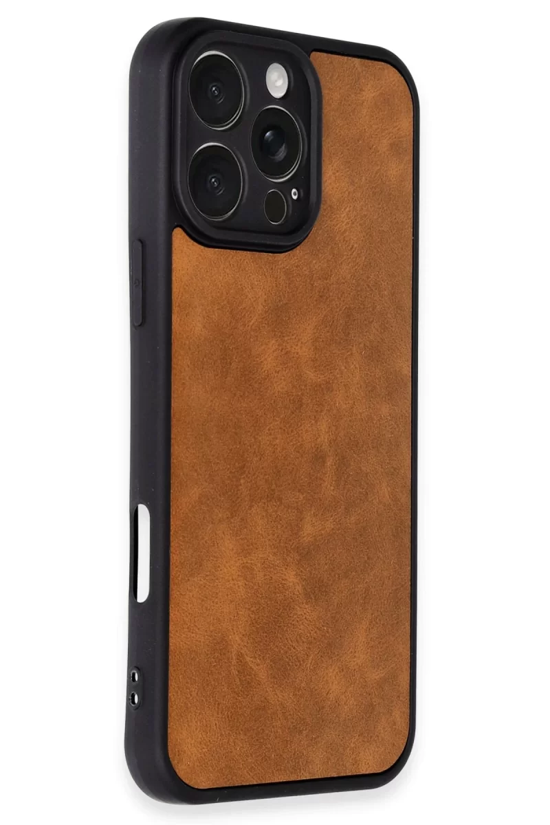 Newface Apple iPhone 16 Pro Kılıf Aras Deri Kapak - Taba