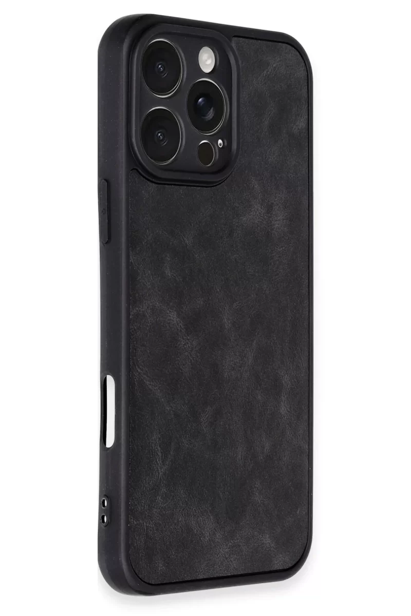 Newface Apple iPhone 16 Pro Max Kılıf Aras Deri Kapak - Siyah