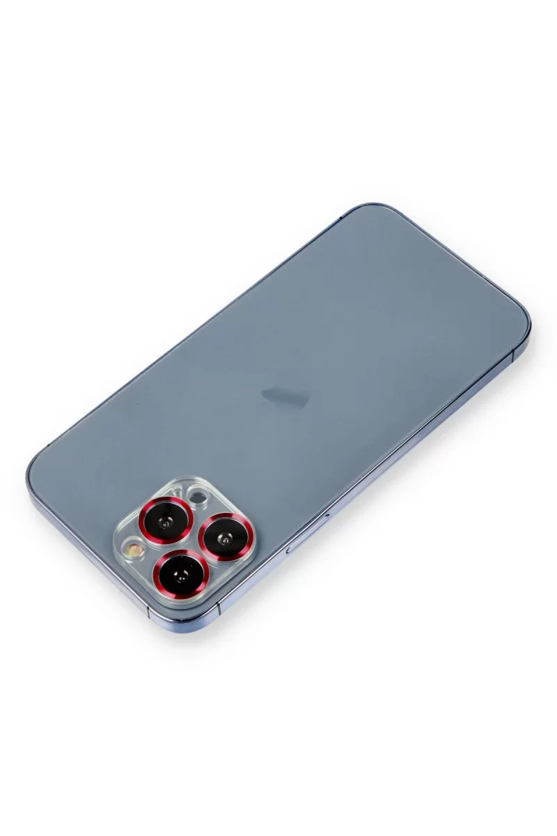 Newface Apple iPhone 12 Pro Metal Kamera Lens Koruma Cam - Kırmızı