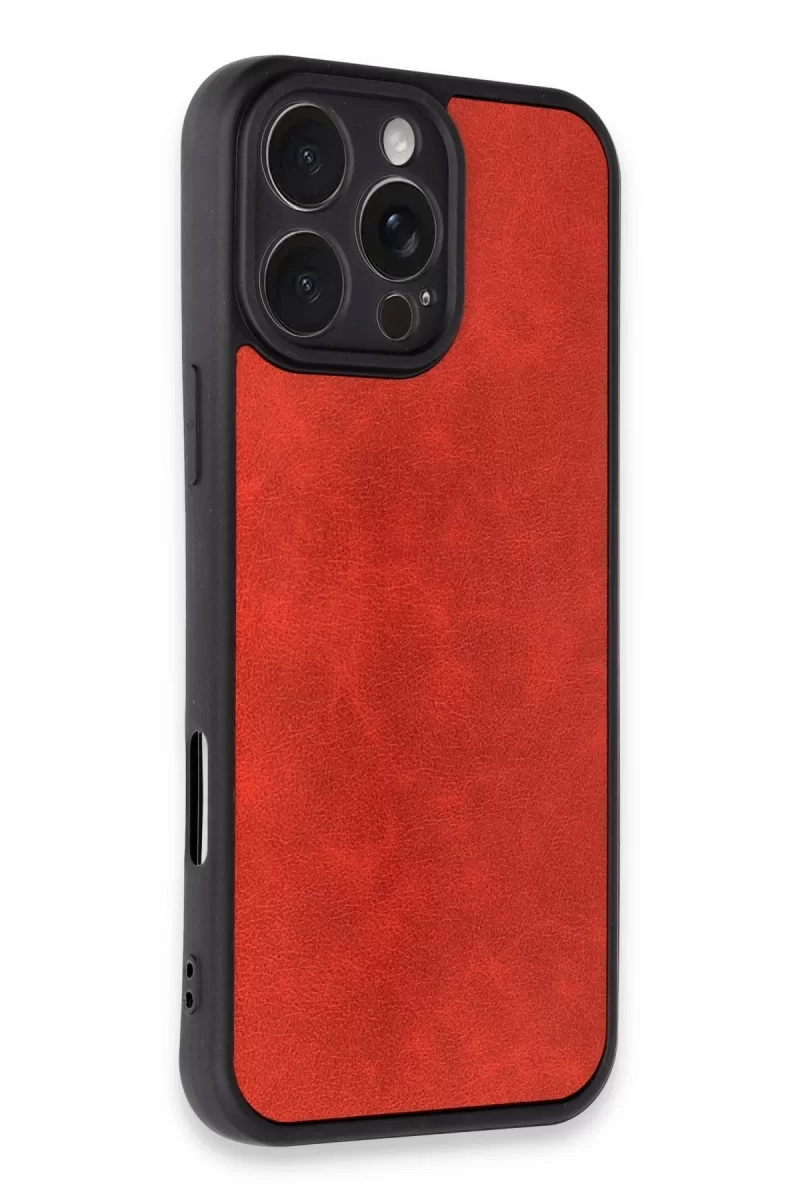 Newface Apple iPhone 16 Pro Max Kılıf Aras Deri Kapak - Kırmızı
