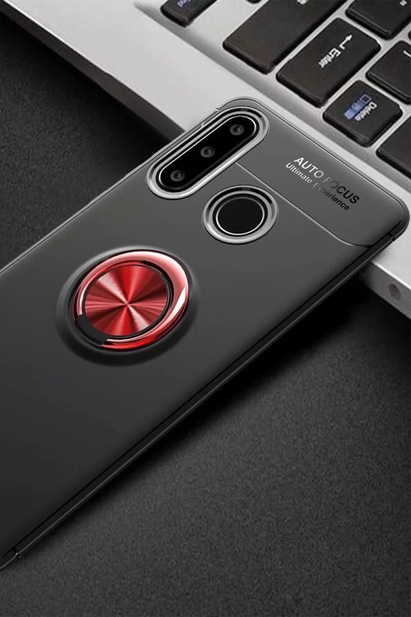 Newface Huawei Y6P Kılıf Range Yüzüklü Silikon - Siyah-Kırmızı