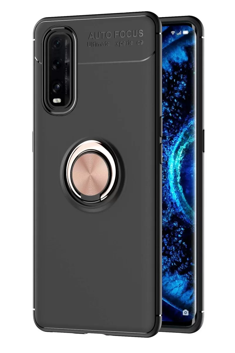 Newface Oppo Find X2 Kılıf Range Yüzüklü Silikon - Siyah-Gold