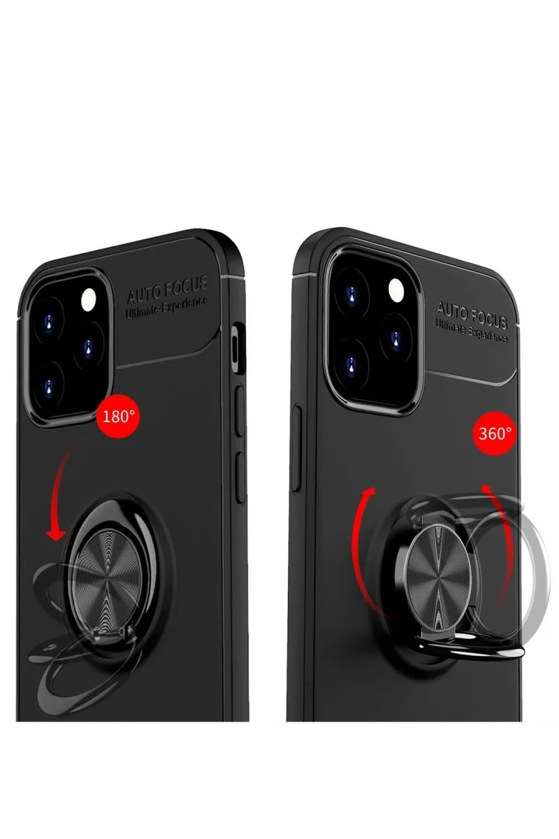 Newface Apple iPhone 12 Kılıf Range Yüzüklü Silikon - Siyah-Kırmızı