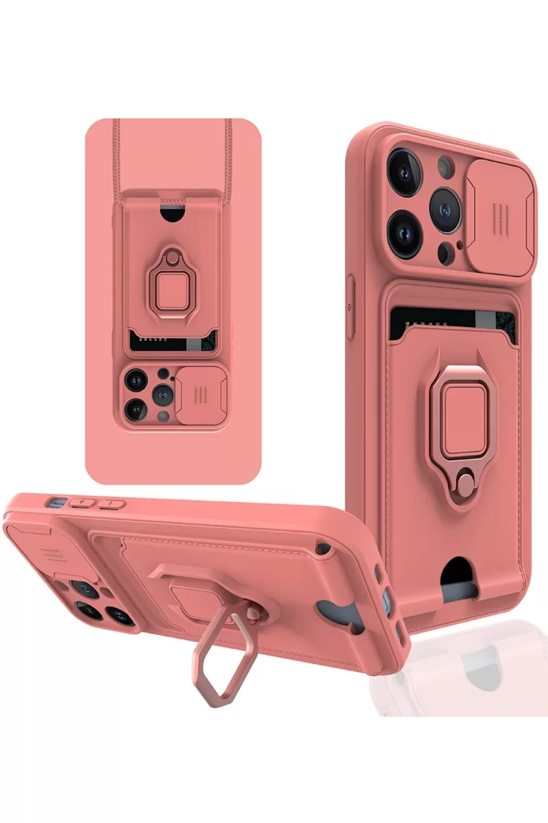 Newface Apple iPhone 13 Pro Max Kılıf Zuma Kartvizitli Yüzüklü Silikon - Pembe