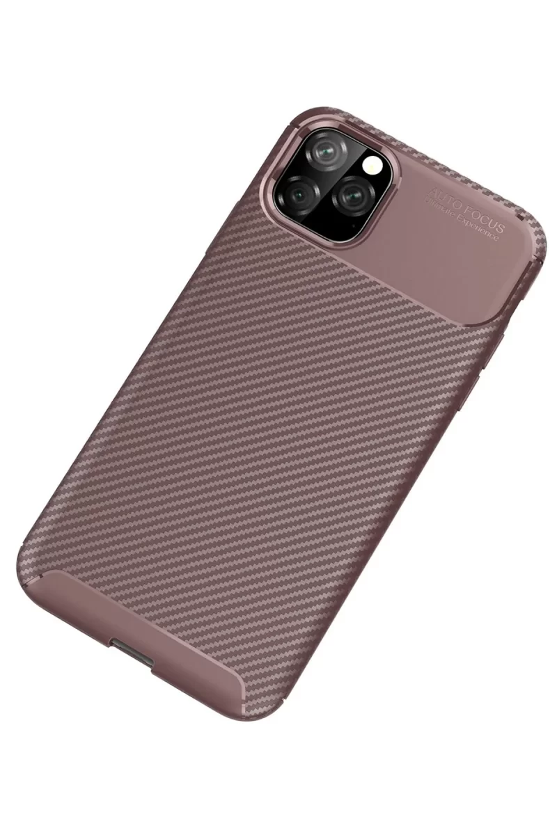 Newface Apple iPhone 11 Pro Max Kılıf Auto Focus Karbon Kapak - Kahverengi
