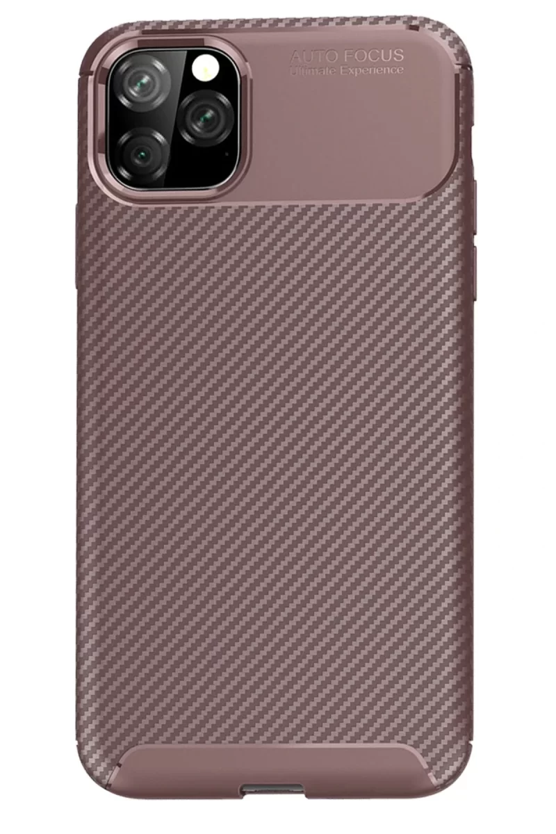 Newface Apple iPhone 11 Pro Max Kılıf Auto Focus Karbon Kapak - Kahverengi
