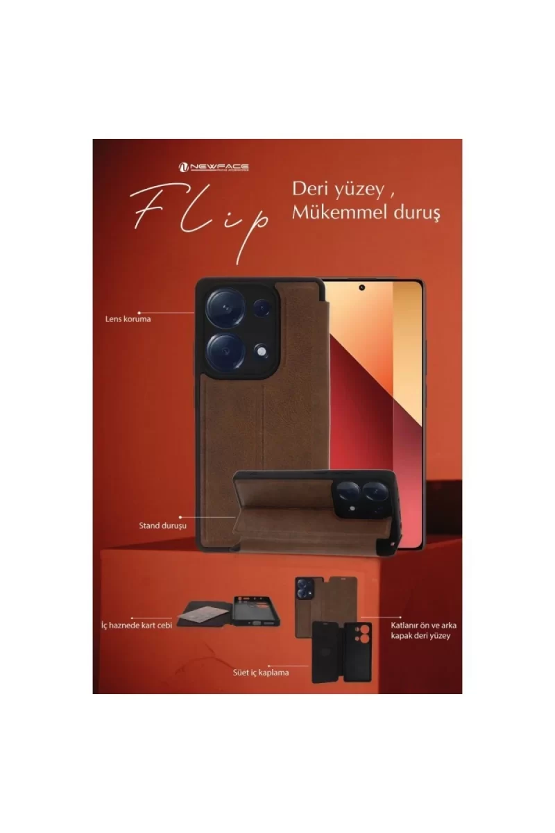 Newface Apple iPhone 15 Pro Max Kılıf Flip Cover - Kırmızı