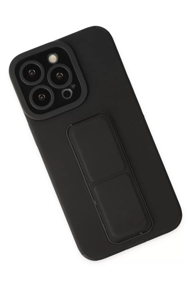 Newface Apple iPhone 13 Pro Kılıf Mega Standlı Silikon - Siyah