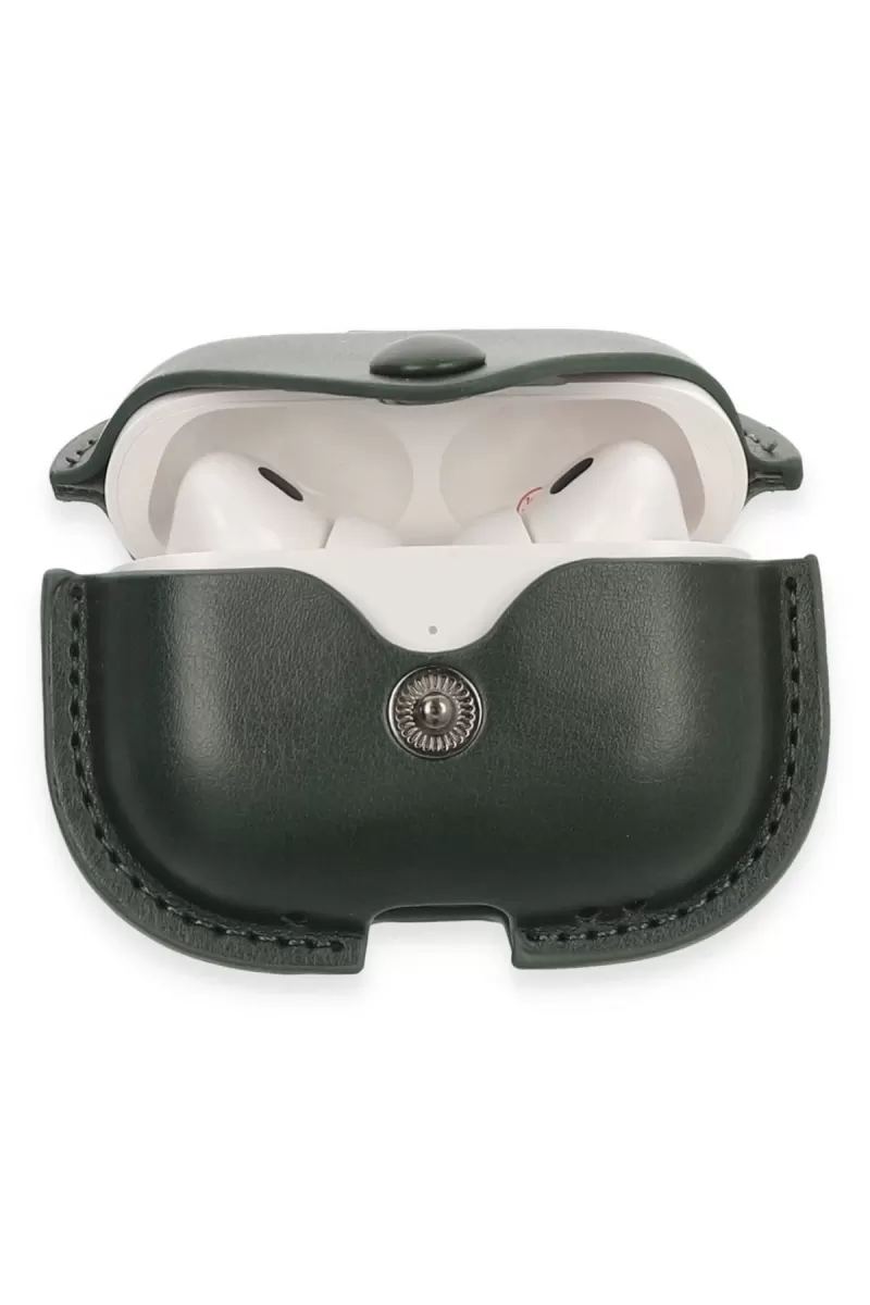 Newface Apple Airpods Pro 2 (2.nesil) Çanta Deri Kılıf - Haki Yeşil