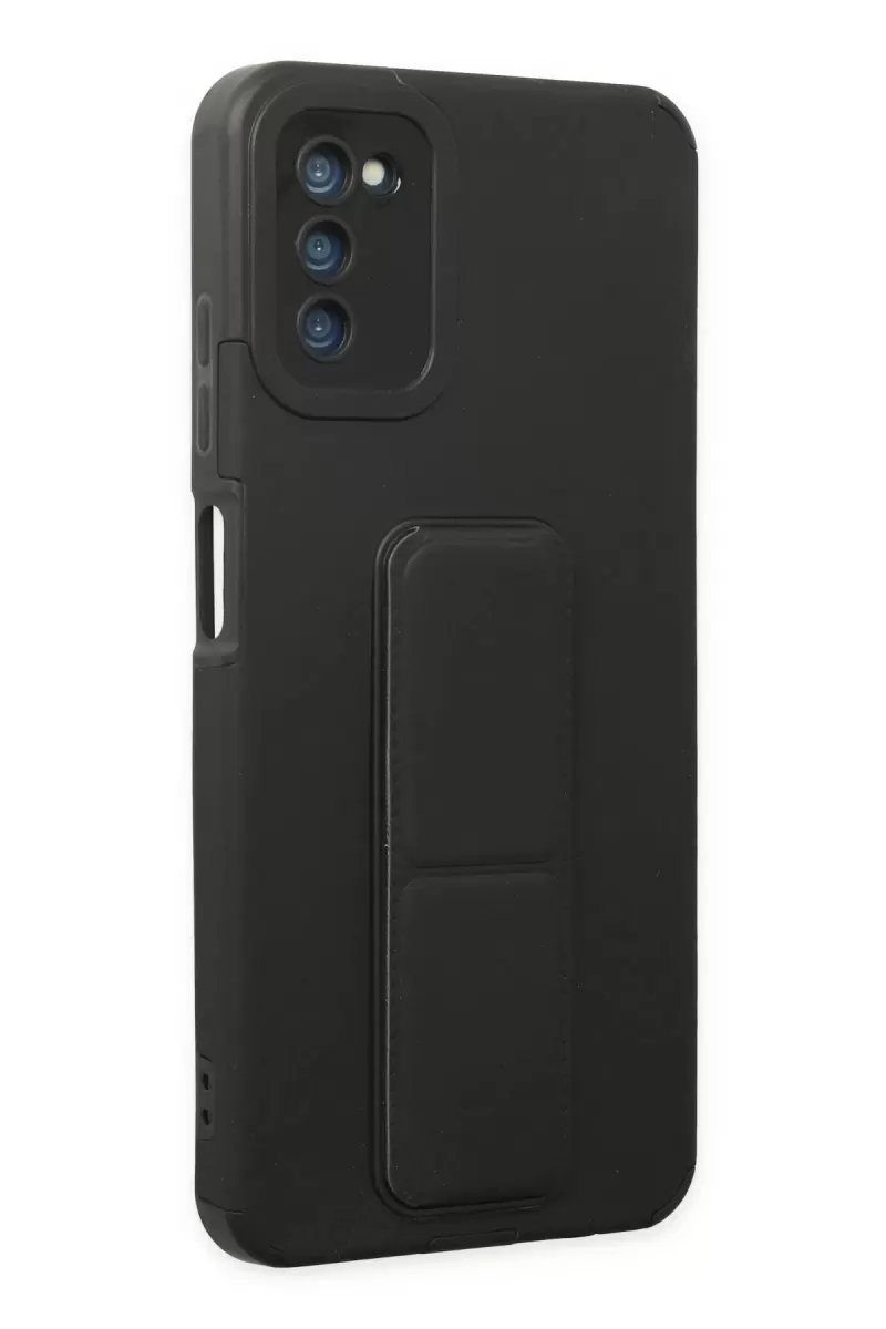Newface Samsung Galaxy A03S Kılıf Mega Standlı Silikon - Siyah
