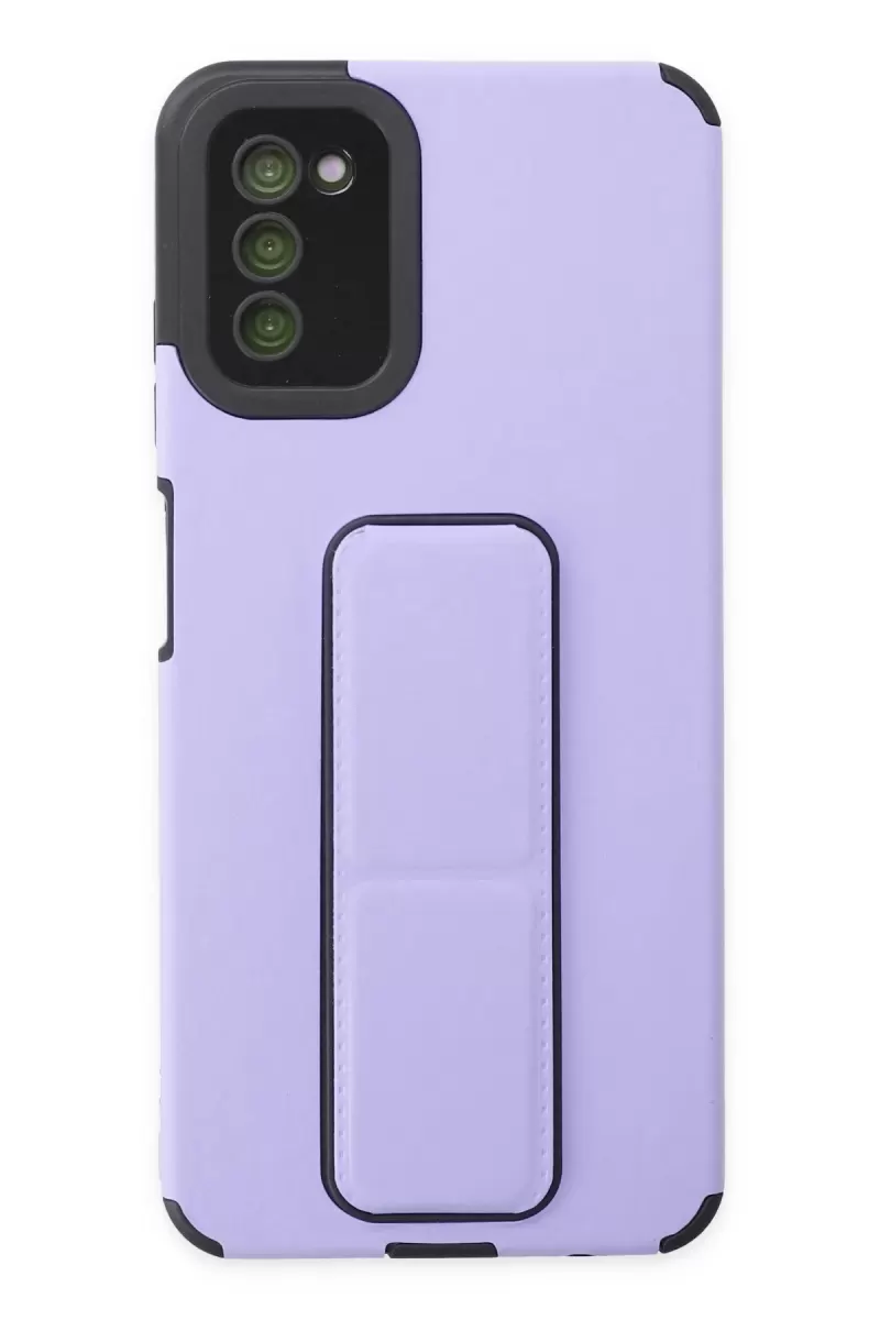 Newface Samsung Galaxy A03S Kılıf Mega Standlı Silikon - Lila