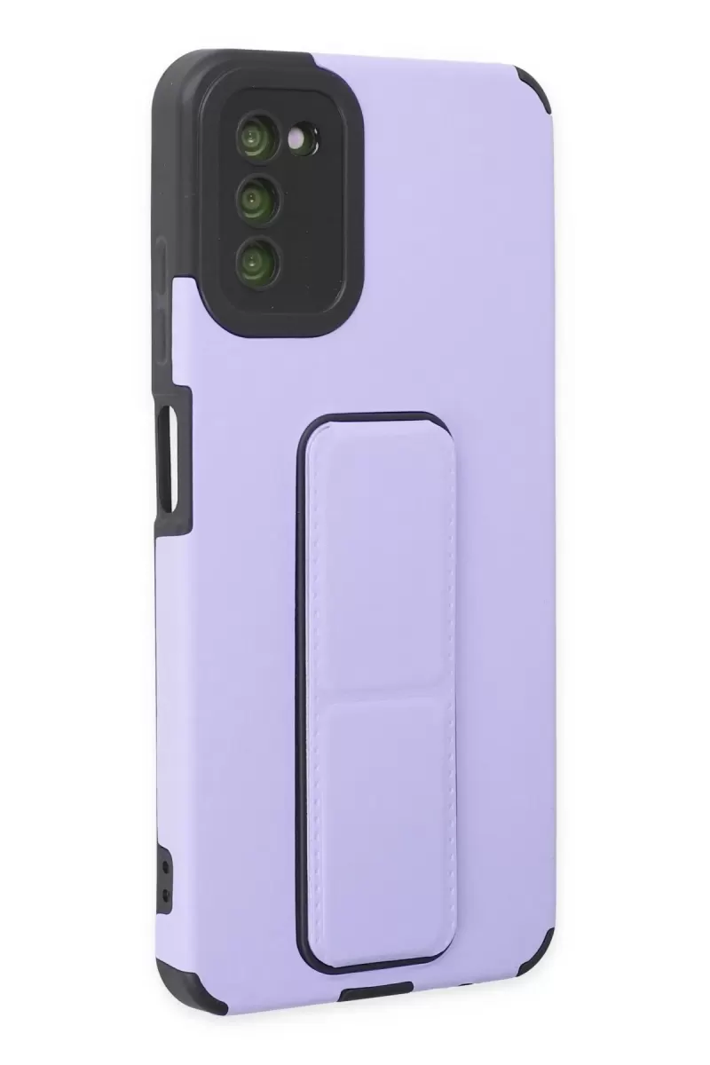 Newface Samsung Galaxy A03S Kılıf Mega Standlı Silikon - Lila