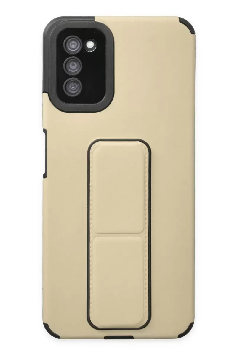 Newface Samsung Galaxy A03S Kılıf Mega Standlı Silikon - Gold