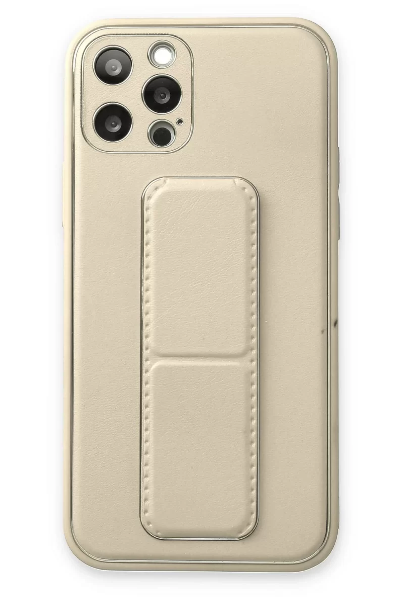 Newface Apple iPhone 12 Pro Kılıf Coco Deri Standlı Kapak - Beyaz