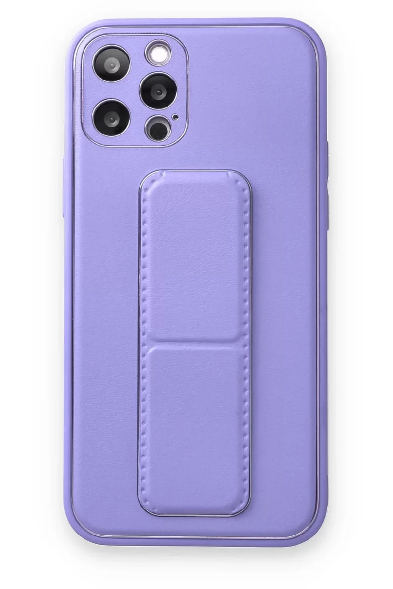 Newface Apple iPhone 12 Pro Kılıf Coco Deri Standlı Kapak - Koyu Lila