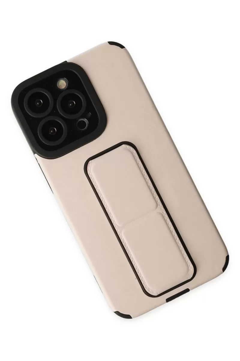 Newface Apple iPhone 13 Pro Kılıf Mega Standlı Silikon - Gold