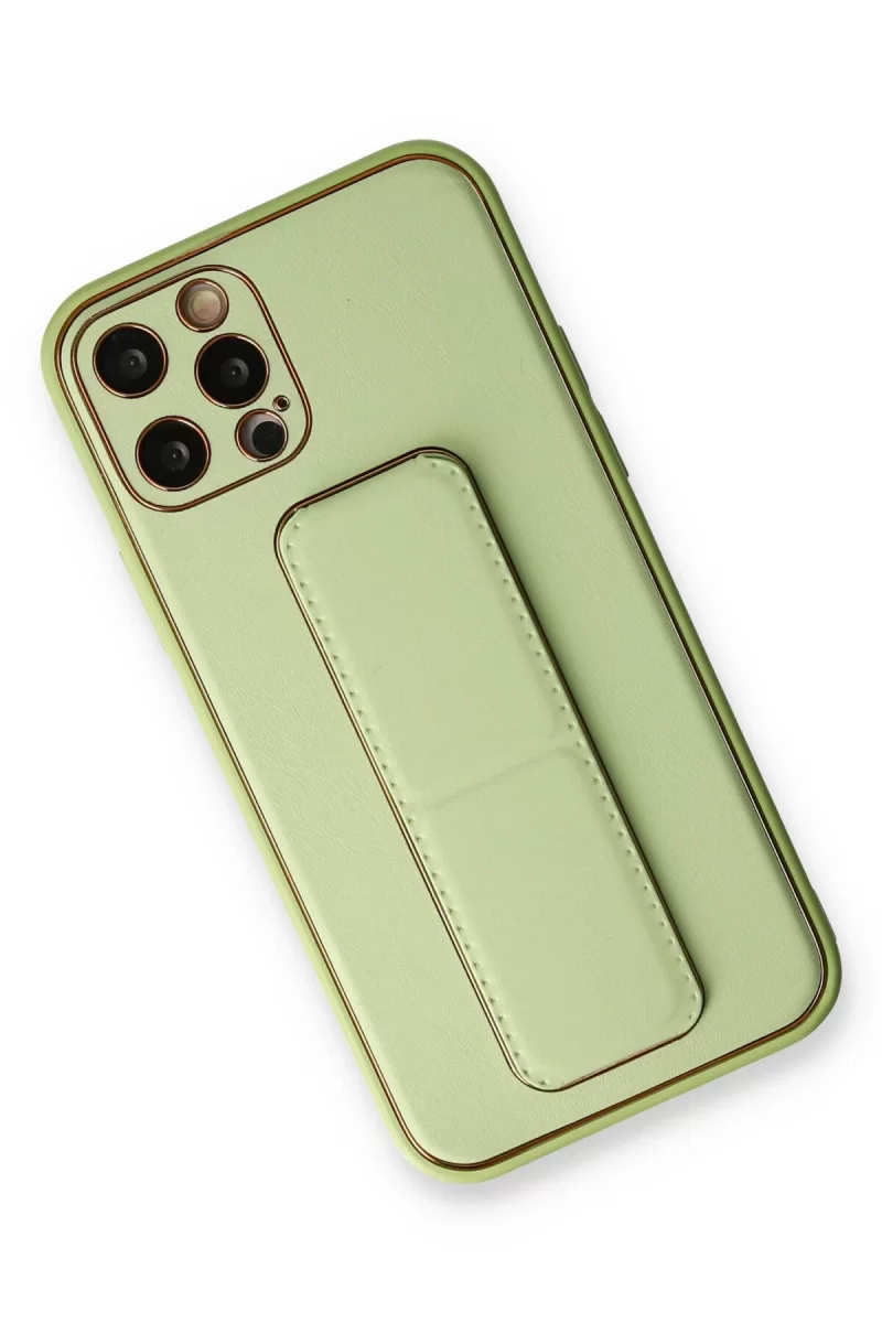Newface Apple iPhone 12 Pro Kılıf Coco Deri Standlı Kapak - Su Yeşili