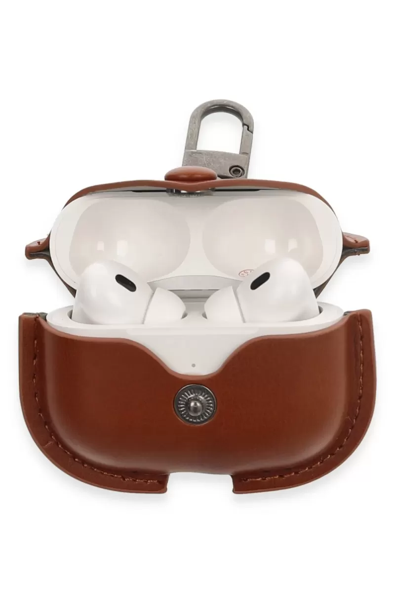 Newface Apple Airpods Pro 2 (2.nesil) Çanta Deri Kılıf - Taba