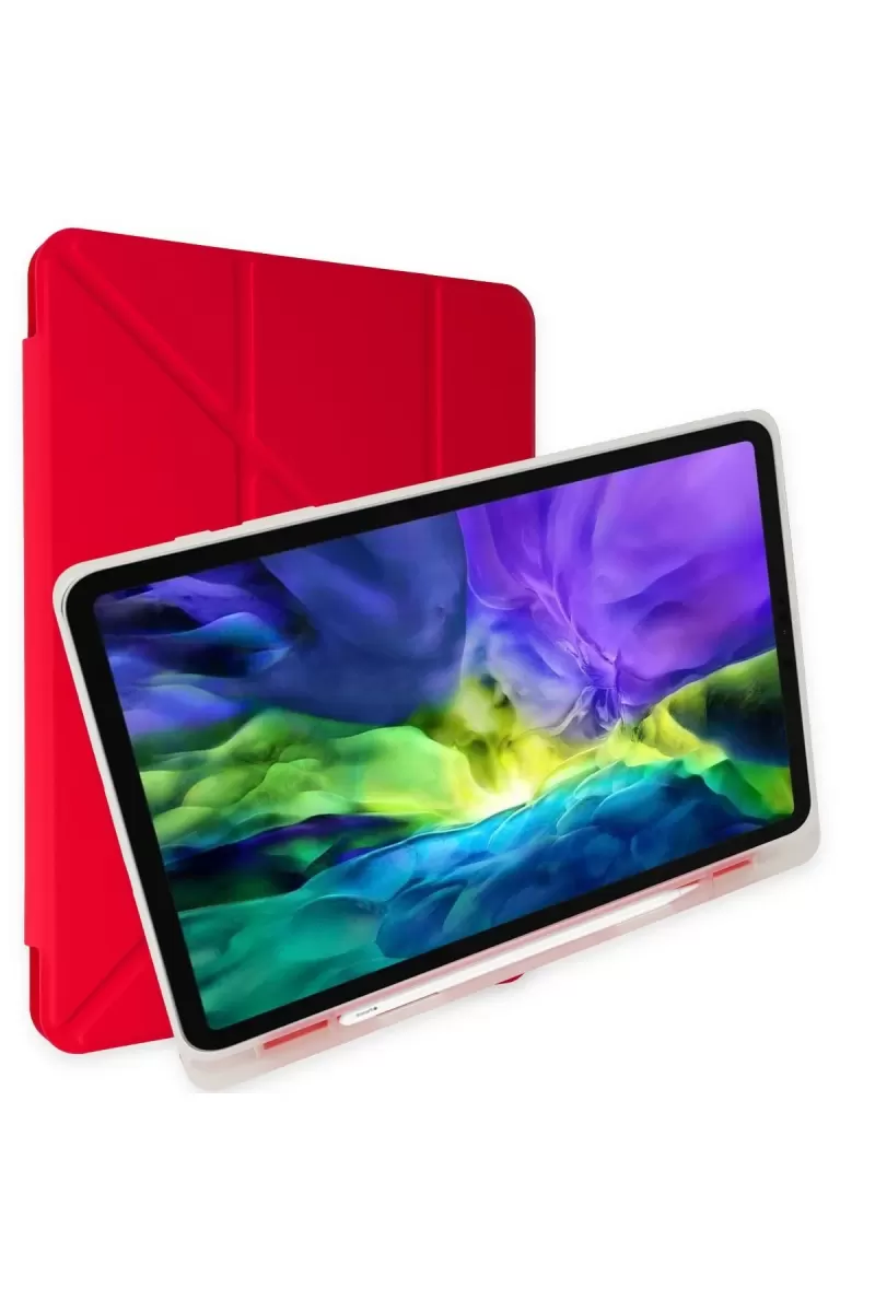 Newface Apple iPad Pro 12.9 (2021) Kılıf Kalemlikli Mars Tablet Kılıfı - Kırmızı