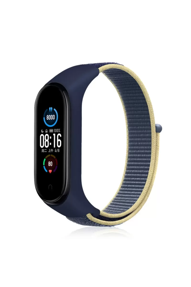 Newface Xiaomi Mi Band 4 Hasırlı Cırtcırtlı Kordon - Sarı-Lacivert