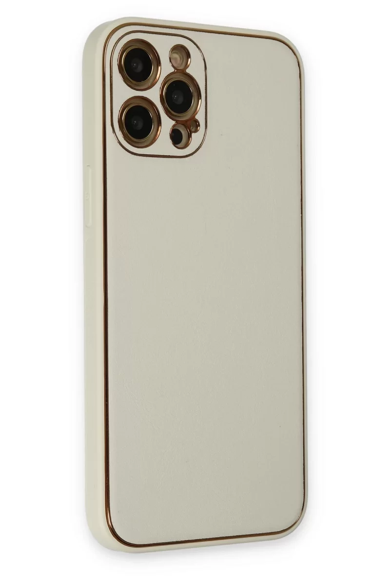 Newface Apple iPhone 12 Pro Max Kılıf Coco Deri Silikon Kapak - Beyaz