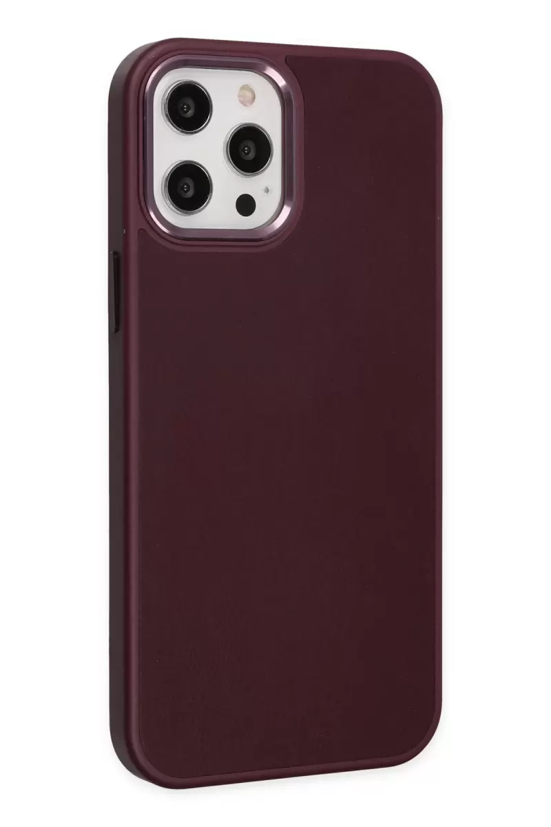 Newface Apple iPhone 12 Pro Max Kılıf Asya Deri Silikon - Mürdüm