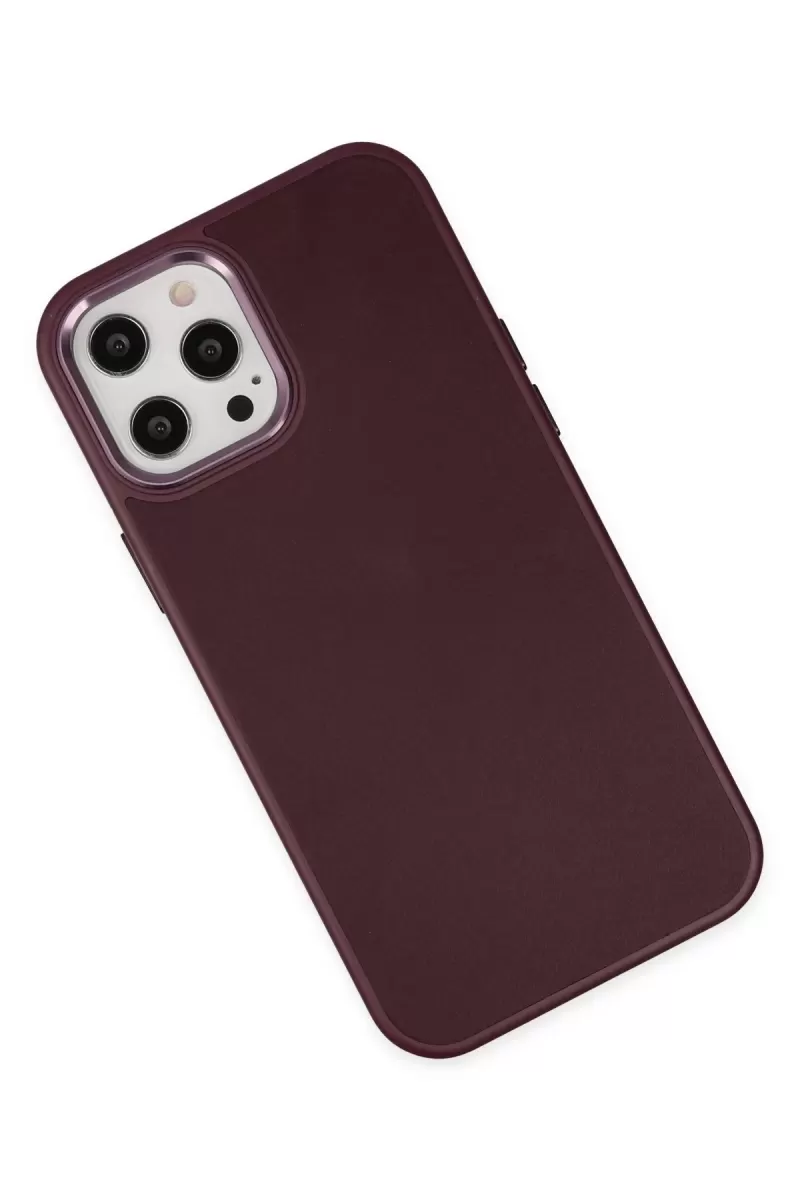 Newface Apple iPhone 12 Pro Max Kılıf Asya Deri Silikon - Mürdüm