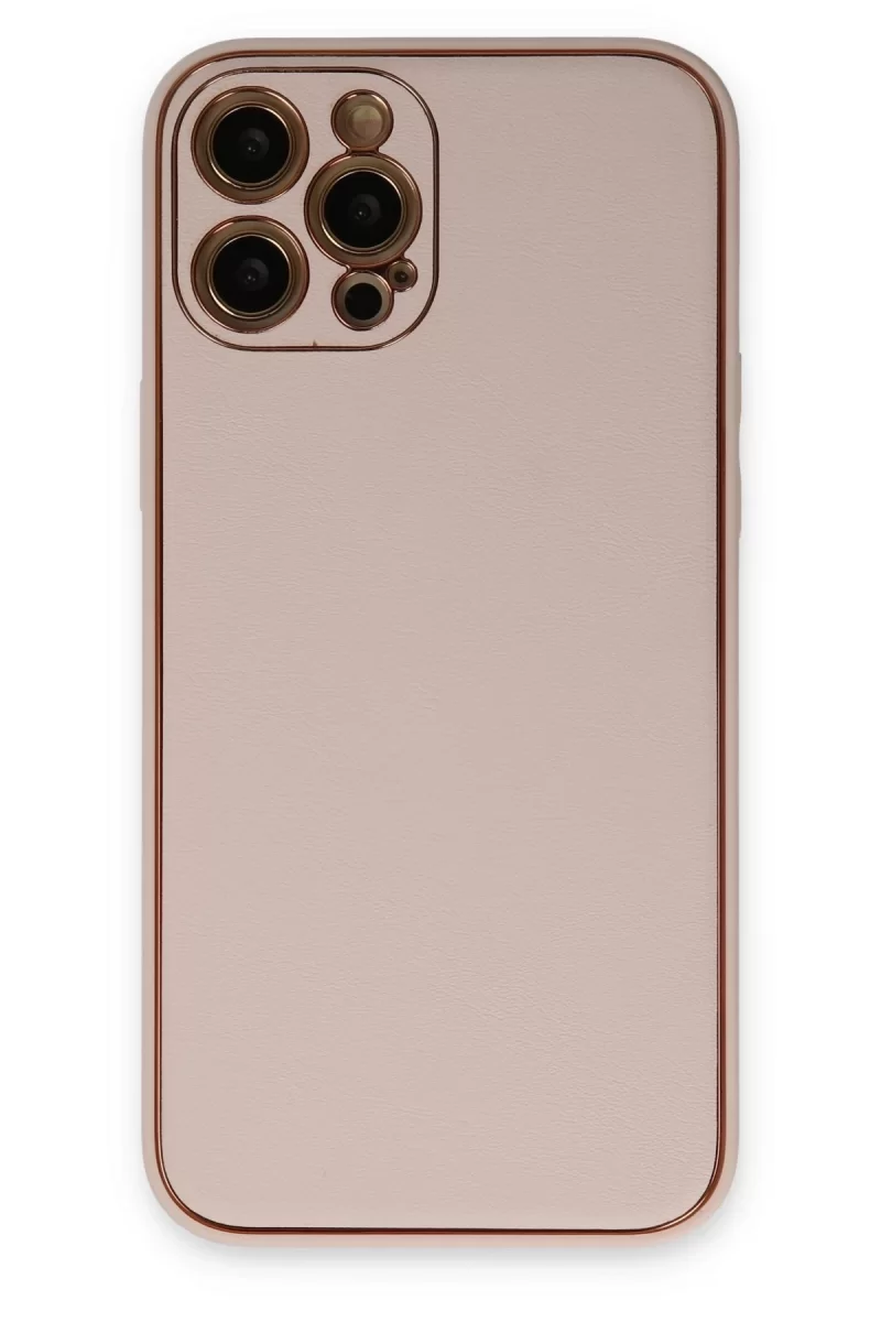Newface Apple iPhone 12 Pro Max Kılıf Coco Deri Silikon Kapak - Pudra