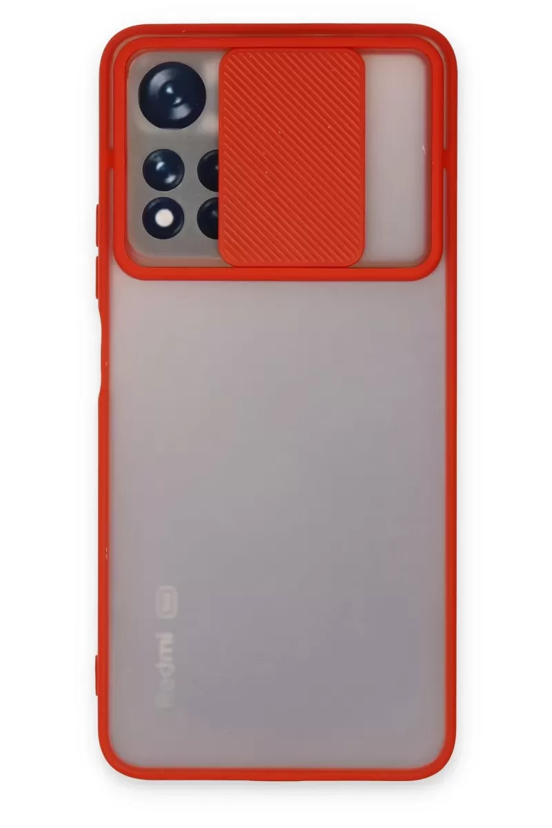 Newface Xiaomi Redmi Note 11T Kılıf Palm Buzlu Kamera Sürgülü Silikon - Kırmızı