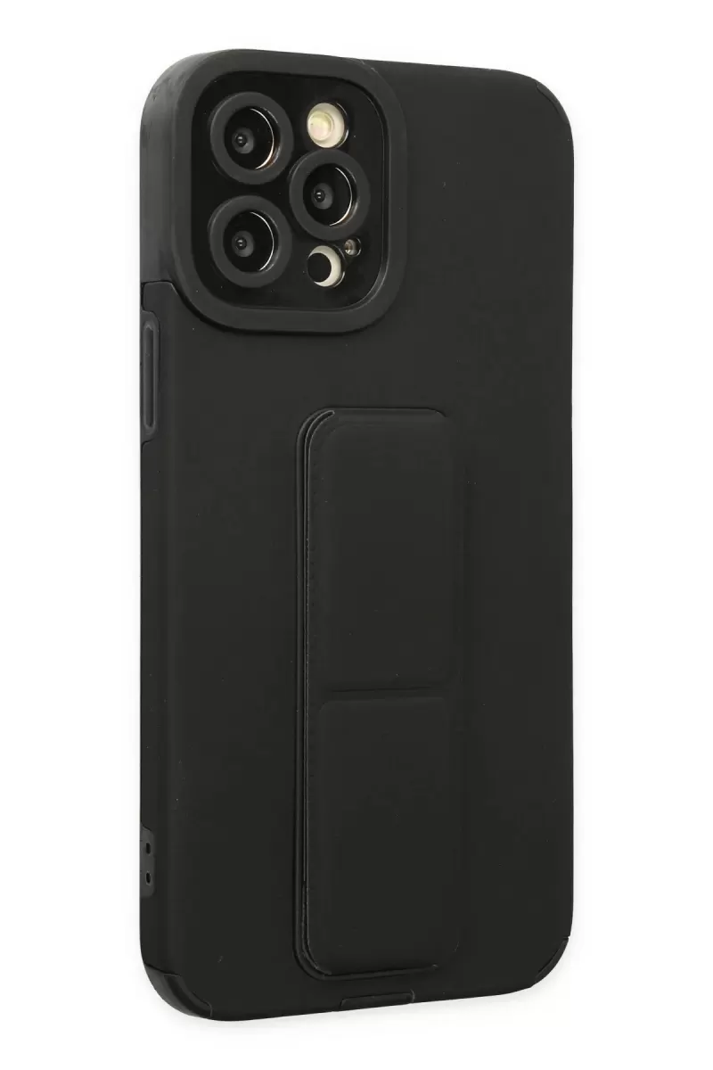 Newface Apple iPhone 12 Pro Max Kılıf Mega Standlı Silikon - Siyah